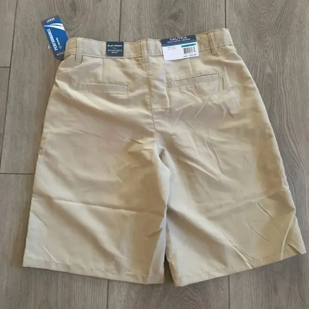 Nautica performance adjustable waist, flat front boys school shorts